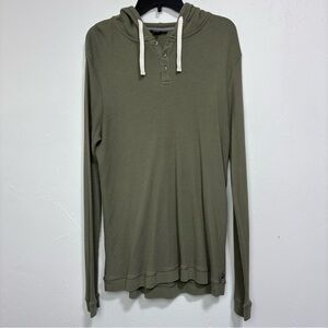 Free Fly Waffle Knit Green Thermal Women's XL Hoodie Henley Pullover Long Sleeve